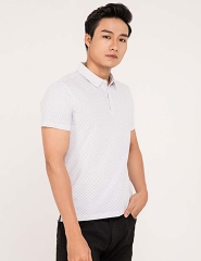 Áo phông nam cộc tay, cổ 2 ve, 3 cúc trước ngực, họa tiết chấm nhỏ