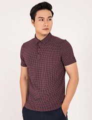 Áo phông nam cộc tay, cổ 2 ve, 3 cúc trước ngực, họa tiết chấm nhỏ