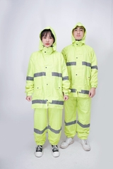 Bộ mưa phản quang ( mũ, áo, quần ) đều 2 lớp màu vàng tranh ( Vải TQ)