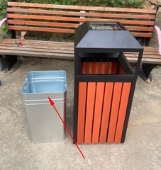 Thùng rác gỗ vuông ngoài trời có gạt tàn