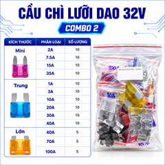 Bộ cầu chì xe lưỡi dao 32V nhiều kích thước và thông số Ampe
