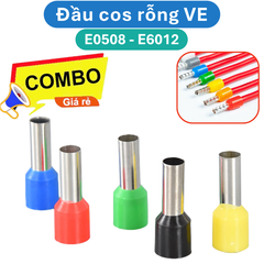 (100 Cái) Đầu cos rỗng đủ loại VE đầu cos dây điện, pin rỗng dây điện 0.5mm2 đến 10mm2