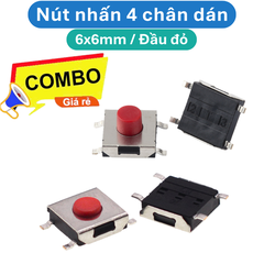 (50 Cái) Nút nhấn 6x6mm 4 chân dán đầu đỏ cao 2.5 - 3.7mm
