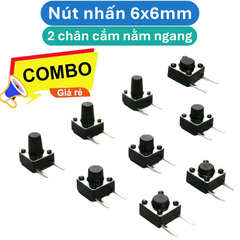 (50 Cái) Nút nhấn 6x6mm 2 chân cắm nằm ngang cao 4.3 - 8mm