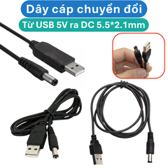 Dây cáp, dây sạc chuyển USB 5V ra DC 5.5*2.1mm
