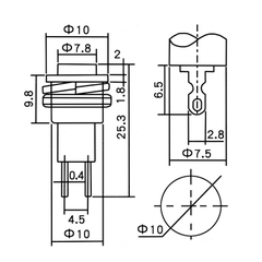 Nút nhấn nhả (reset) DS-316 10mm 2 chân 250V 0.5A