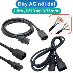 Dây nối nguồn AC 1.5m đực - cái, dây đồng nguyên chất