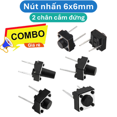 (50 Cái) Nút nhấn 6x6mm 2 chân cắm đứng cao 4.3 - 9mm