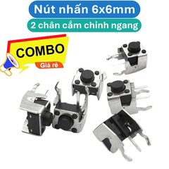 (50 Cái) Nút nhấn 6x6mm 2 chân cắm chỉnh ngang cao 4.3 - 15mm