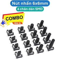 (20 Cái) Nút nhấn 6x6mm 4 chân dán SMD cao 4.3 - 15mm