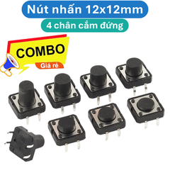 (20 Cái) Nút nhấn 12x12mm 4 chân cắm đứng cao 4.3 - 20mm