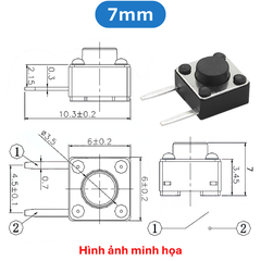 (50 Cái) Nút nhấn 6x6mm 2 chân cắm nằm ngang cao 4.3 - 8mm