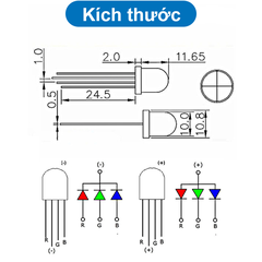 (2 Con) LED RGB 10mm đục âm chung / dương chung
