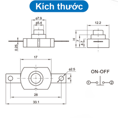 Nút nhấn giữ (on/off) 1217KD 12x17mm 2 chân