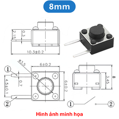 (50 Cái) Nút nhấn 6x6mm 2 chân cắm nằm ngang cao 4.3 - 8mm