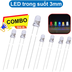 (20 Con) LED 3mm trong suốt (đỏ/trắng/vàng/xanh lá/xanh dương)