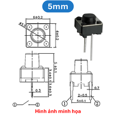 (50 Cái) Nút nhấn 6x6mm 2 chân cắm đứng cao 4.3 - 9mm