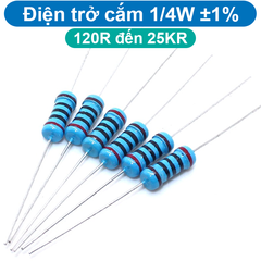 (50 con) Điện trở cắm 1/4W 5 vòng màu ±1% - giá trị 120R đến 25KR