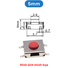(50 Cái) Nút nhấn 6x6mm 4 chân dán đầu đỏ cao 2.5 - 3.7mm
