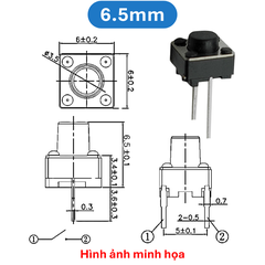 (50 Cái) Nút nhấn 6x6mm 2 chân cắm đứng cao 4.3 - 9mm