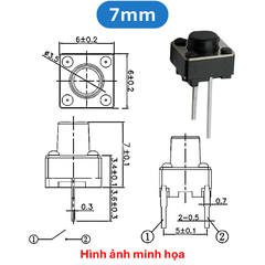(50 Cái) Nút nhấn 6x6mm 2 chân cắm đứng cao 4.3 - 9mm