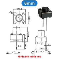 (50 Cái) Nút nhấn 6x6mm 2 chân cắm đứng cao 4.3 - 9mm