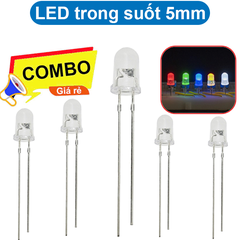(20 Con) LED 5mm trong suốt (đỏ/trắng/vàng/xanh lá/xanh dương)