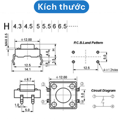 (20 Cái) Nút nhấn 12x12mm 4 chân cắm đứng cao 4.3 - 20mm