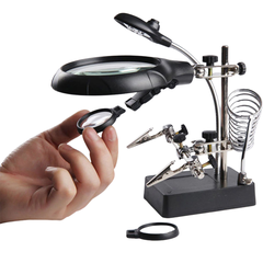 Kính lúp kẹp soi hàn mạch điện tử có đèn LED và gác mỏ hàn