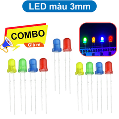 (20 Con) LED 3mm màu (đỏ/vàng/xanh lá/xanh dương)