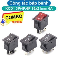 (2 cái) Công tắc bập bênh KCD1 - 3P/4P/6P 15x21mm 6A/250V