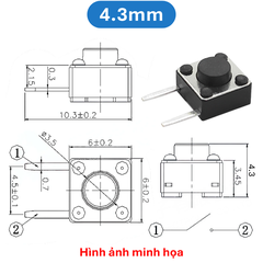 (50 Cái) Nút nhấn 6x6mm 2 chân cắm nằm ngang cao 4.3 - 8mm