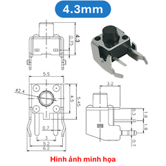 (50 Cái) Nút nhấn 6x6mm 2 chân cắm chỉnh ngang cao 4.3 - 15mm