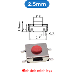 (50 Cái) Nút nhấn 6x6mm 4 chân dán đầu đỏ cao 2.5 - 3.7mm