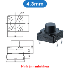 (10 Cái) Nút nhấn 12x12mm 4 chân cắm chống thấm cao 4.3 - 12mm