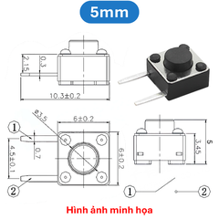 (50 Cái) Nút nhấn 6x6mm 2 chân cắm nằm ngang cao 4.3 - 8mm
