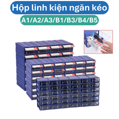 Hộp đựng linh kiện màu xanh có ngăn kéo, có thể ráp lại thành khối