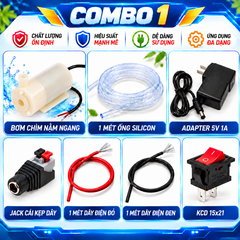 Combo Bơm Chìm Mini 5V Kèm Adapter, Ống Silicon, Công Tắc Và Dây Điện