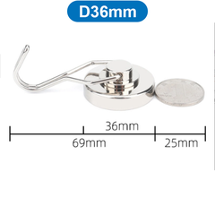 Nam châm đất hiếm móc treo quay 360 độ, lực từ siêu mạnh, mạ niken màu bạc sáng không gỉ