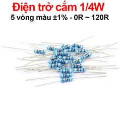 (50 con) Điện trở cắm 1/4W 5 vòng màu ±1% - giá trị 0R đến 120R