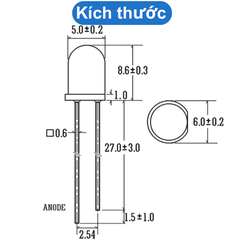 (20 Con) LED 5mm trong suốt (đỏ/trắng/vàng/xanh lá/xanh dương)