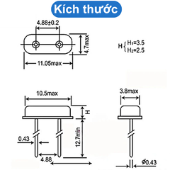(2 cái) Thạch anh dao động thân thấp HC49-S chân cắm