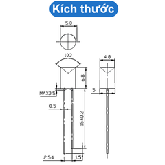 (10 Con) LED 5mm trong suốt đầu lõm (trắng/xanh lá/xanh dương)