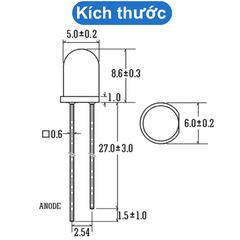 (20 Con) LED 5mm đục (đỏ/trắng/vàng/xanh lá/xanh dương)