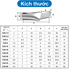 Đầu cos mỏ vịt, đầu cos pin dẹp trần C45 dùng cho CB