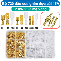 Bộ 720 Đầu Cos ghim đực cái 15A 2.8/4.8/6.3 mạ Vàng