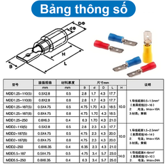 (50 cái) Đầu cos ghim dẹp đực, cos ghim capa đực bọc nhựa MDD