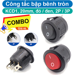 (2 cái) Công tắc bập bênh KCD1 hình tròn 6A - 250V lỗ khoét 20mm