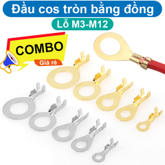 (50 cái) Đầu cos tròn chữ O đồng thau lỗ bắt ốc M3-M12