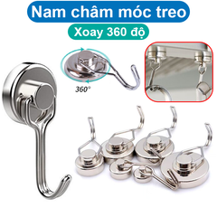 Nam châm đất hiếm móc treo quay 360 độ, lực từ siêu mạnh, mạ niken màu bạc sáng không gỉ